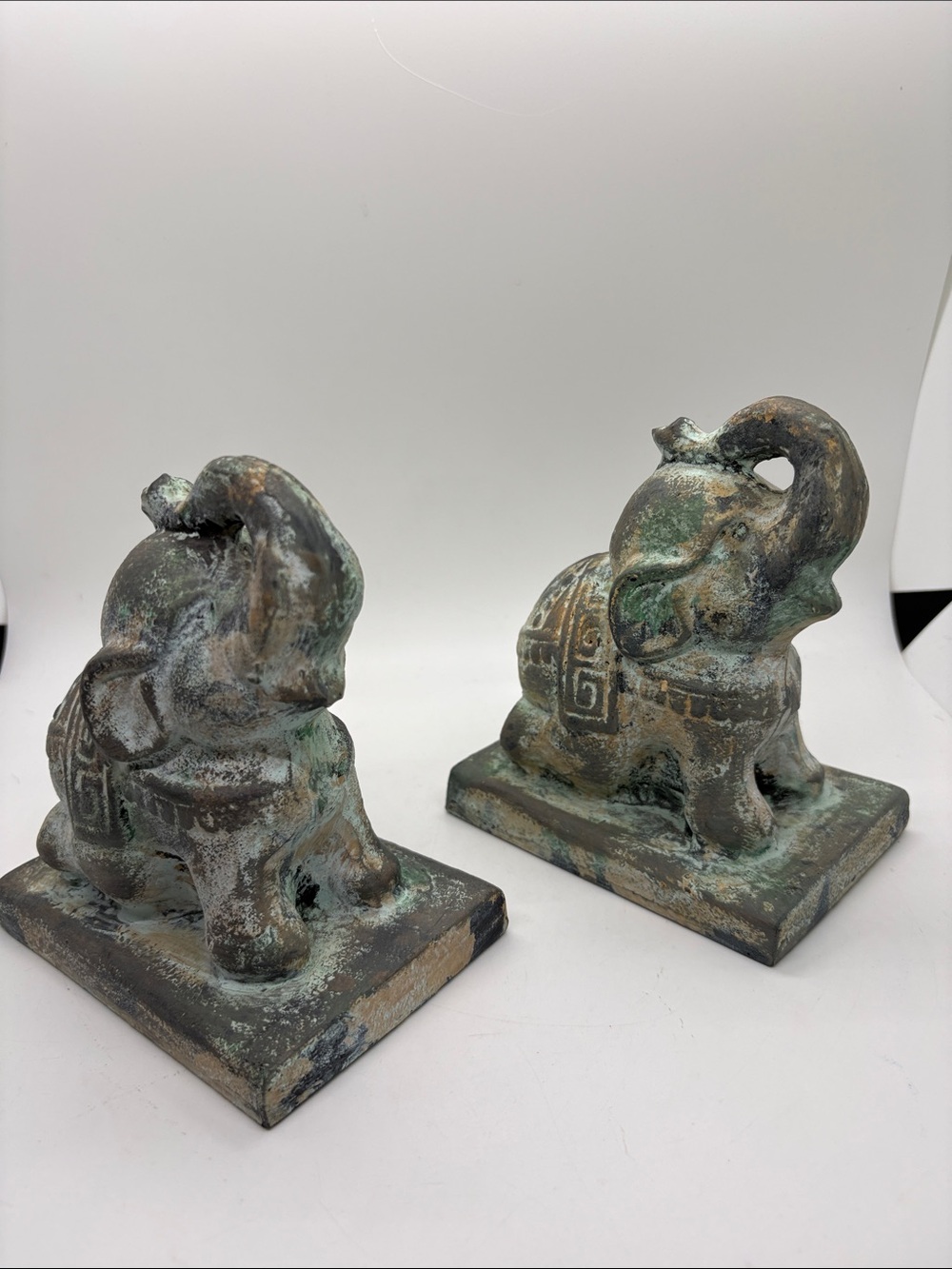 VTG Elephant Cast Iron Book Ends Japan Toyo.